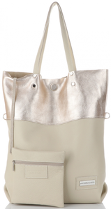Vittoria Gotti Firmowe Torebki Skórzane Duży ShopperBag XXL Made in Italy z Etui Beżowy (kolory)