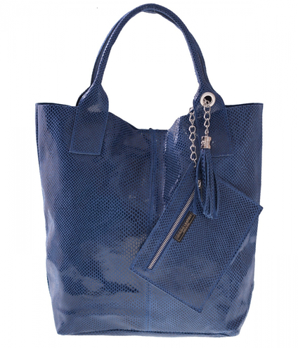 Shopperbag modna torebka Skórzana Lakier Niebieska (kolory)