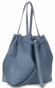 Torebka Skórzana ShopperBag z Kosmetyczką Firmy Genuine Leather Błękitna