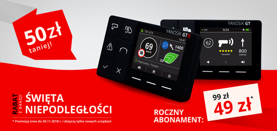 Yanosik GTR - abonament 12 mcy - wzajemna wymiana informacji między kierowcami - radary - utrudnienia na drodze - ograniczenia prędkości - dostępne od