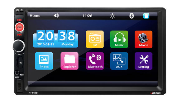 Vordon HT-869BT - radio samochodowe - bluetooth - ISO konektor - ekran dotykowy 7" - USB - microSD - dostępne od ręki