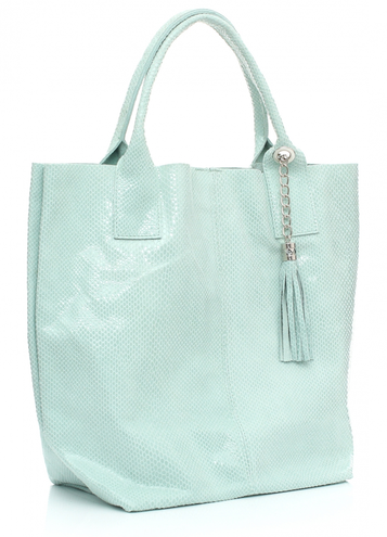 Shopperbag modna torebka Skórzana Lakier Miętowa (kolory)