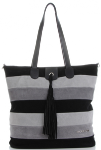 Vittoria Gotti Modna Kolorowa Torba Skórzana w Paski firmowy Shopper Made in Italy Multikolor Czarny (kolory)