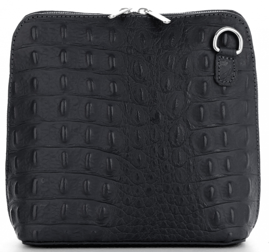 Włoska Torebka Skórzana Listonoszka firmy Genuine Leather we wzór Krokodyla Czarna (kolory)