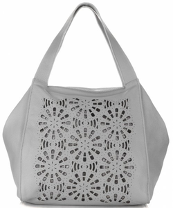 Ażurowe Torebki Skórzane ShopperBag firmy GENUINE LEATHER Jasno Szare