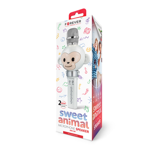 Forever Mikrofon Głośnik bezprzewodowy Karaoke Małpka Animal biały AMS-100