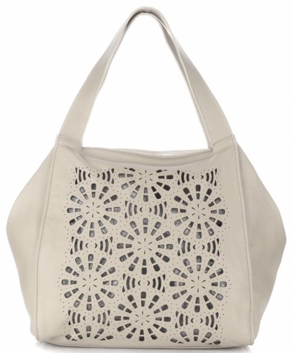 Ażurowe Torebki Skórzane ShopperBag firmy GENUINE LEATHER Beżowe