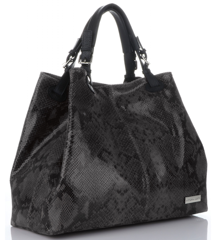 Vittoria Gotti Firmowa Torebka Damska ze Skóry Naturalnej Ekskluzywny ShopperBag Made in Italy w rozmiarze XL motyw węża Szary (kolory)