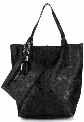 Uniwersalne Torebki Skórzane ShopperBagi firmy Genuine Leather Czarne