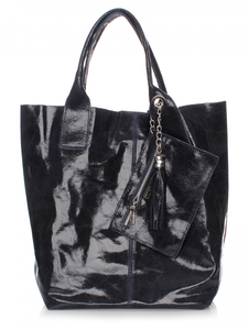 Elegancki Shopperbag Genuine Leather Lakierowana Skóra Granatowa (kolory)
