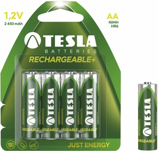 TESLA AKumulatorki Paluszki Baterie wielokrotnego ładowarnia AA HR6 GREEN 2450mah rozmiar LR6 Blister 4sztuki