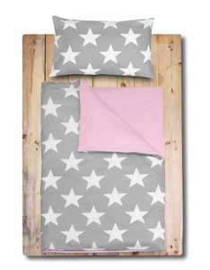 Pościel dziecięca Duale Baby szara w gwiazdy + róż 90x120