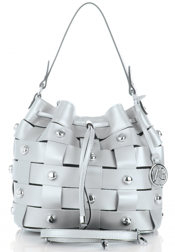 Vittoria Gotti Ekskluzywne Torebki Skórzane Modny Shopper Made in Italy z Nitami Srebrny (kolory)