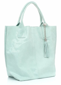 Torebki Skórzane Shopperbag lakier Genuine Leather Italy miętowa