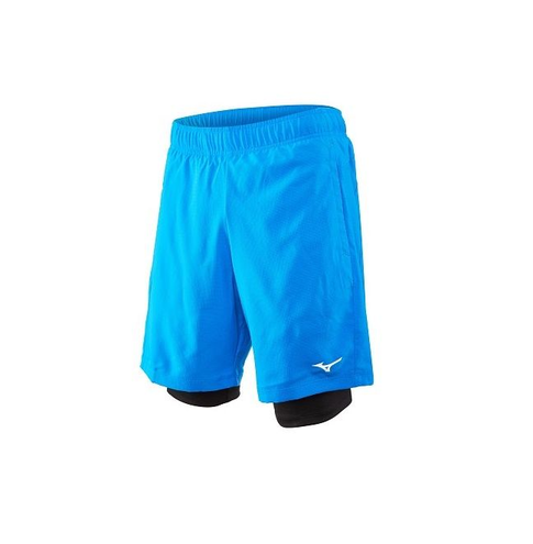 Mizuno Alpha 7.5 2 in1 Short | NIEBIESKIE - męskie spodenki do biegania z wewnętrznymi getrami J2GB9072