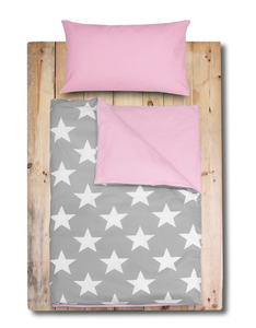 Pościel dziecięca Duale Baby szara w gwiazdy + róż 100x135