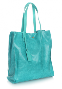 Torba Skórzana Shopper Bag z Kosmetyczką Turkusowa (kolory)