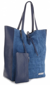 VITTORIA GOTTI Torebka Damska Skórzany ShopperBag Made in Italy Niebieska