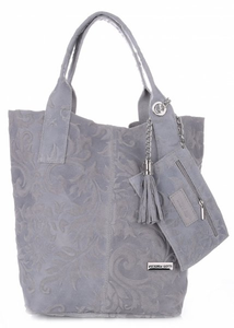 Modna Torebka Skórzana Shopper Bag Renomowanej Firmy VITTORIA GOTTI Made in Italy Szara