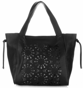 Ażurowe Torebki Skórzane ShopperBag firmy GENUINE LEATHER Czarne