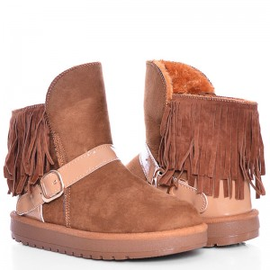 Ciepłe Śniegowce BOHO - Botki Camel Zamsz