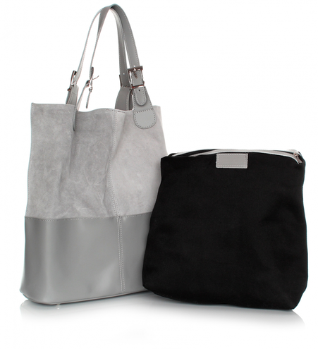Torebka Skórzana Ekskluzywny Shopper bag Jasno Szara