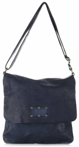 Torebki Skórzane Listonoszki Vintage firmy Genuine Leather Granatowe