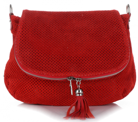 Włoskie Ażurowane Torebki Skórzane Listonoszki firmy Genuine Leather Czerwona (kolory)