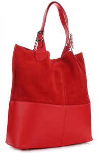 Torebka Skórzana Ekskluzywny Shopper bag czerwona