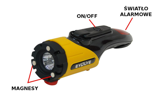 Latarka Evolve CarLight Samochodowa - wielofunkcyjna -dynamo - młotek do szyb - nóż do pasów - dostępna od ręki