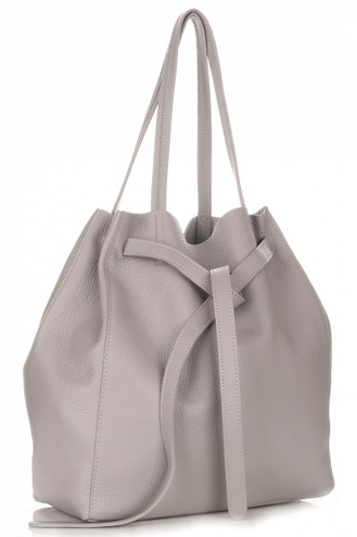 Torebka Skórzana ShopperBag z Kosmetyczką Firmy Genuine Leather Szara