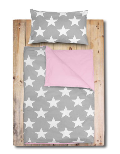 Pościel dziecięca Duale Baby szara w gwiazdy + róż 90x120