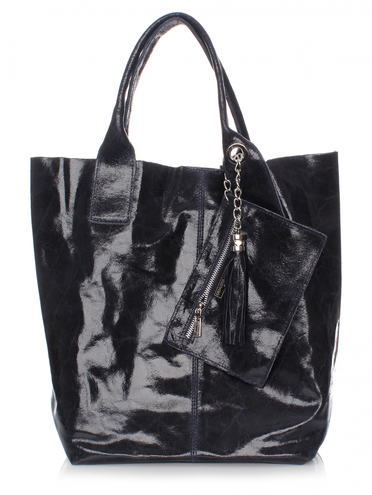 Elegancki Shopperbag Genuine Leather Lakierowana Skóra Granatowa (kolory)
