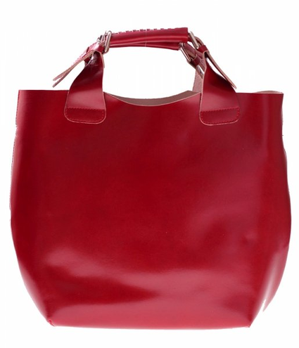 Torebka Skórzana typu Shopperbag + Kosmetyczka Produkt Włoski czerwona