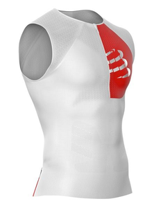 Compressport Postural Tank Top | BIAŁA - męski triathlonowy bezrękawnik  kompresyjny TSTRIV2-TK00