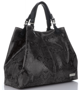 Vittoria Gotti Firmowa Torebka Damska ze Skóry Naturalnej Ekskluzywny ShopperBag Made in Italy w rozmiarze XL motyw węża Szary (kolory)