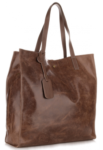 Torba Skórzana Shopper Bag z Kosmetyczką Brąz (kolory)