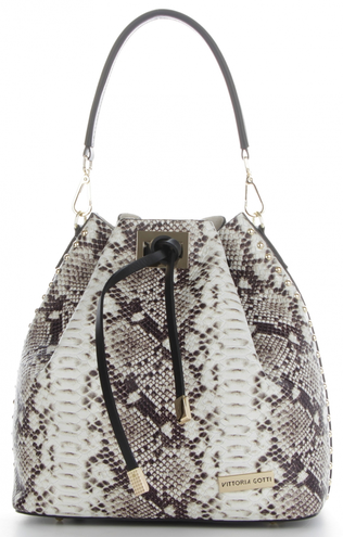 Vittoria Gotti Firmowa Torebka Skórzana Ekskluzywny Shopper Made in Italy w modny wzór węża Czarna (kolory)