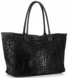 Duża Włoska Torba Skórzana firmy Genuine Leather z motywem Aligatora Czarna (kolory)