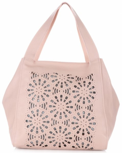 Ażurowe Torebki Skórzane ShopperBag firmy GENUINE LEATHER Pudrowy Róż
