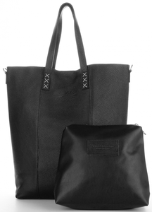Vittoria Gotti Firmowe Torebki Skórzane Uniwersalny Shopper Made in Italy z Kosmetyczką Czarny (kolory(