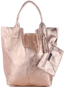 Modne Lakierowane Torebki Skórzane Shopper Bag Różowe (kolory)
