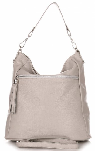 Uniwersalna Torebka Skórzana Firmy Genuine Leather Jasno Szara
