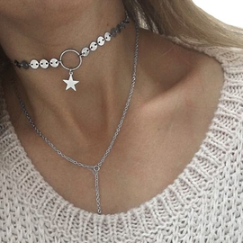 Choker z naszyjnikiem SREBRNY GWIAZDKA N538S