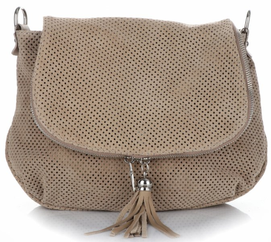 Torebki Skórzane Listonoszki firmy Genuine Leather Ciemno Beżowe