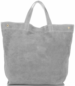 Uniwersalne Torebki Skórzane ShopperBag VERA PELLE Jasno Szare