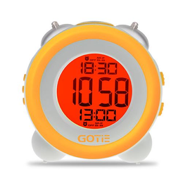Gotie budzik GBE-200Y - pomarańczowy - duży i wyraźny wyświetlacz LCD - funkcja drzemki - dostępne od ręki