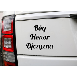 Naklejka samochodowa BÓG HONOR OJCZYZNA (biała, czarna)