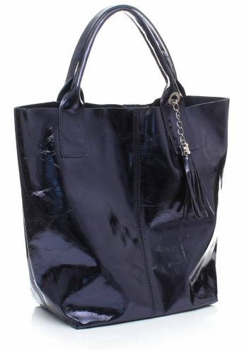 Lakierowane Torebki ze Skóry Shopperbag Granat Błysk