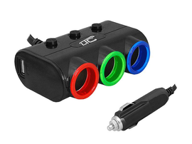 LTC LXAS8 ADAPTER DO ZAPALNICZKI Z ROZGAŁĘZIENIEM 3 WYJŚCIA ZAPALNICZKI + 2 USB + OŚWIETLENIE FIRE LED 12/24V